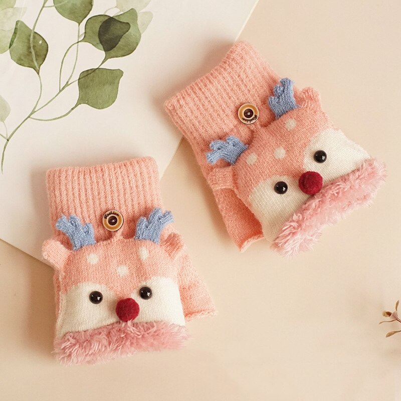 Karikatur Rentier Fäustlinge Für freundlicher Winter warm Plus Samt Verdickung freundlicher Baby Mädchen Handschuhe Gestrickte freundlicher 1-8 Jahre: Rosa