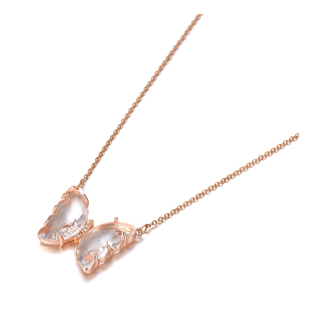 Collar Lokaer con Original de oro rosa CZ, colgante de mariposa de cristal para mujer, collar moderno de acero de titanio N20178: White