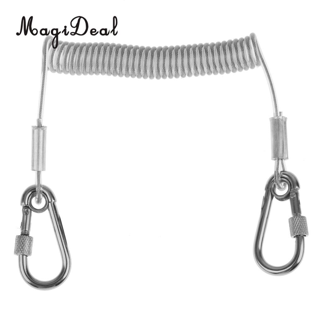 Magideal duurzaam roestvrij staal 1.6m intrekbare draad opgerolde lanyard veiligheidslijn met slot karabijnhaken roeiboot onderdelen benodigdheden
