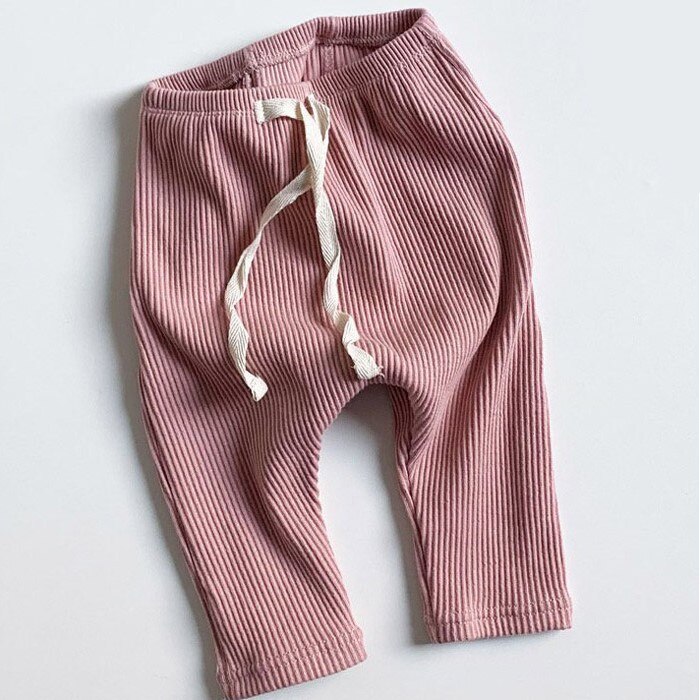 Infant Kids Baby Meisjes Jongens Geribbelde Broek Solid Slim Fit Gestreepte Geplooide Elastische Band Bodems Lange Wilde Mode Broek: Roze / 3M