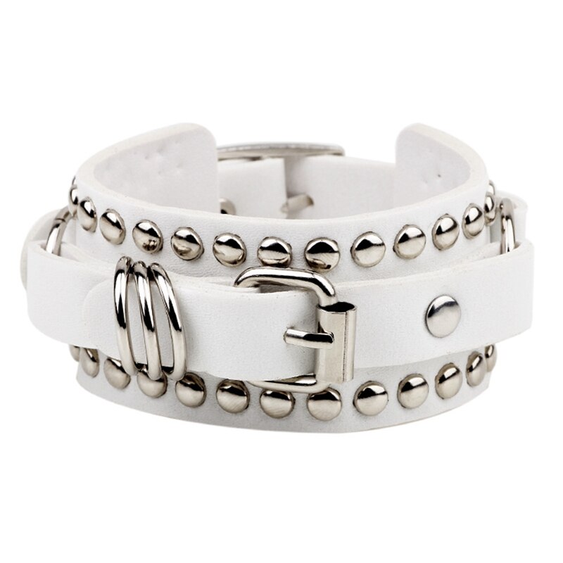 Mannen Mode Pu Lederen Punk Klinknagel Armbanden Mannelijke Hip Hop Straat Dagelijks Armband Sieraden: BL6772WT