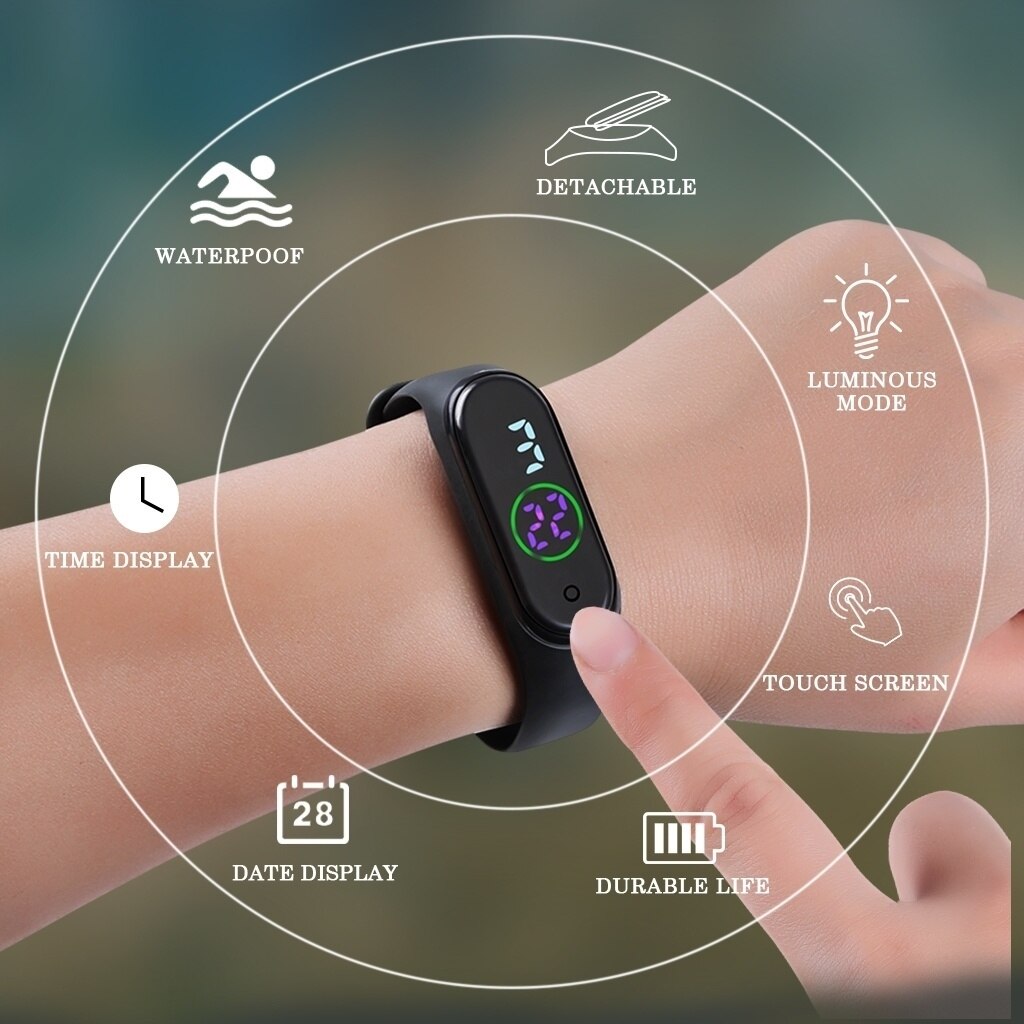 Montre de sport numérique LED étanche pour enfant, ado garçon et fille, bracelet en silicone ultra léger, unisexe