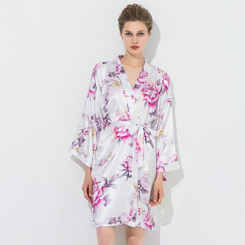 YUXINBRIDAL Robe Floral Robes Satin Silk Bridal Bride Bridesmaid Bride Robe Womens Robes Sleepwear Bath Robe Long: White / L/XL