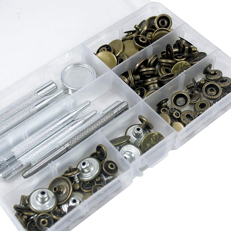 ! 50 Set 4 Sizes Leather Rivets Single Cap Rivet Tubular Metal Studs With 9 Pieces Fixing Tool For Diy Leather Craft, R