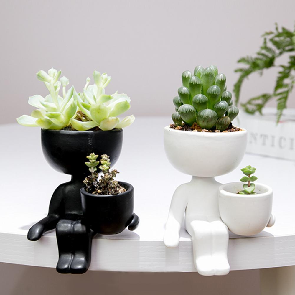 Mini vaso de cerâmica humanóide, vaso de plantas fofo criativo para plantas diy vaso de flores decoração para casa escritório