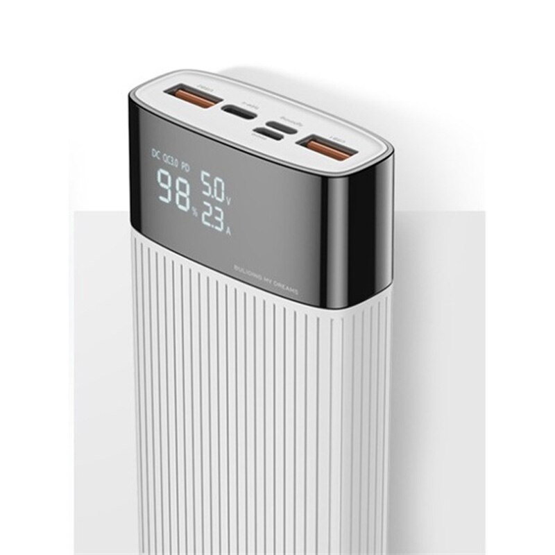Banco de energía de 20000mAh para iPhone, Samsung, Huawei, tipo C, PD, carga rápida + carga rápida 3,0, batería externa USB: Plata