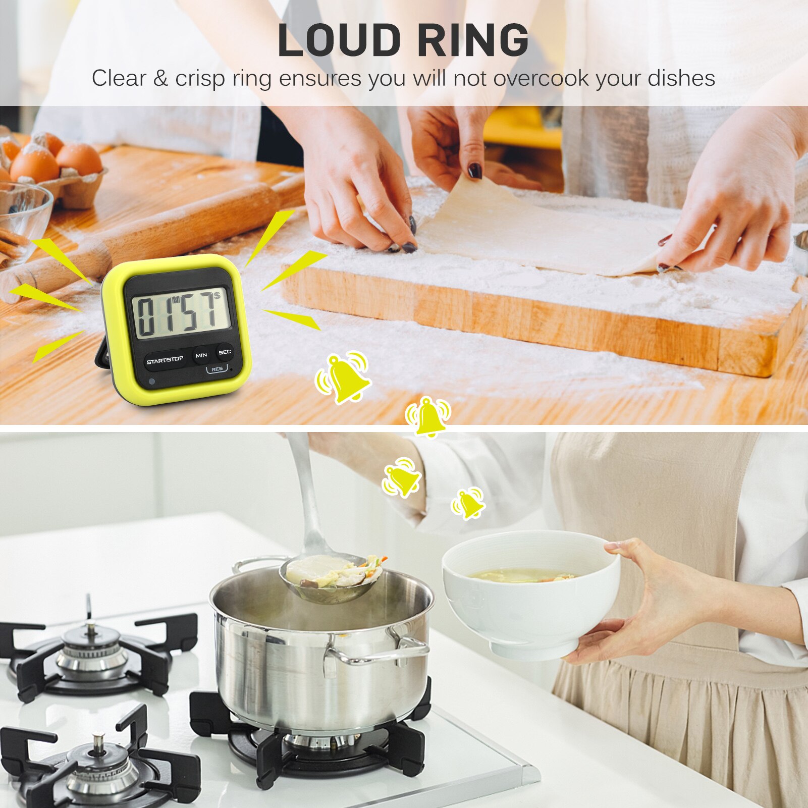 Kitchen Timer Digital Stopwatch with Loud Alarm Large LCD Count up or Countdown Timer for Cooking Shower Bathroom Kids Classroom