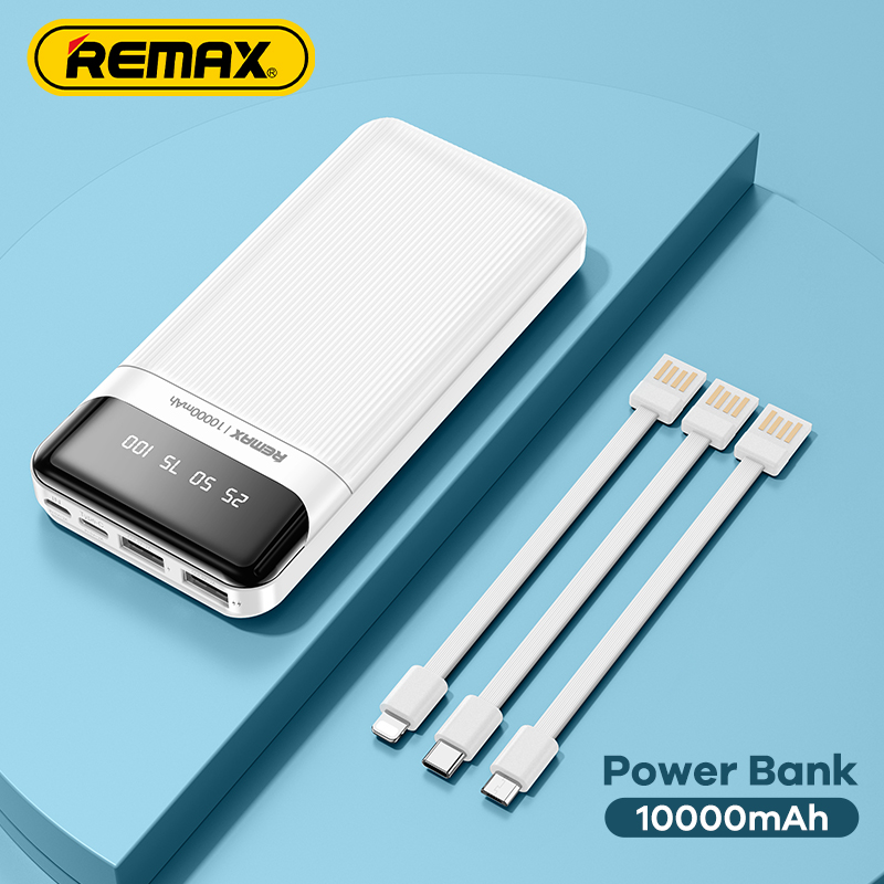Remax-batería externa portátil de 10000mAh, con Cables de carga, pantalla Digital LED, para iPhone, Xiaomi, Huawei