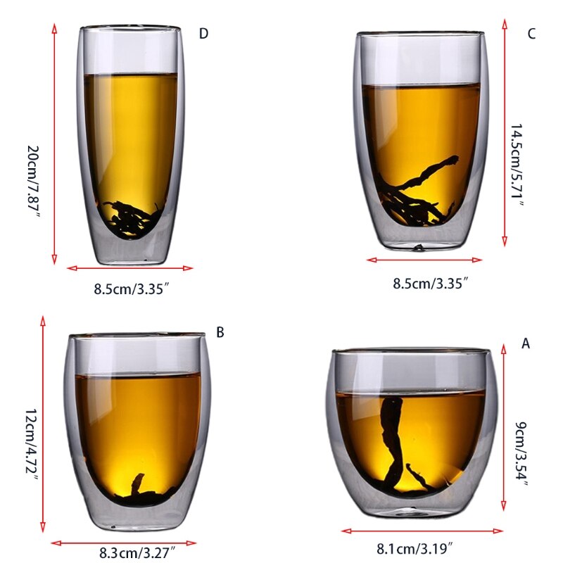 Double Wall Heat Resistant Thermal Glass Cup Insulated Tea Coffee Water Mug Transparent Clear Drinking Glasses 250/350/450/650ml