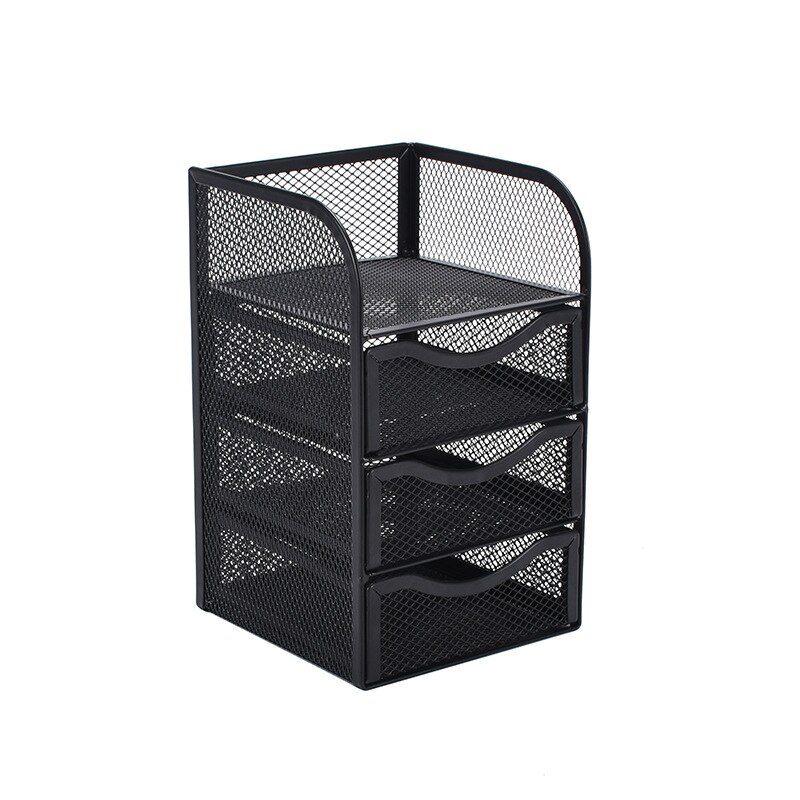 Drawer Storage Box Sundries Rack Metal Note Box Office Stationery Three-layer Grid Multifunctional Magazine Storage Rack