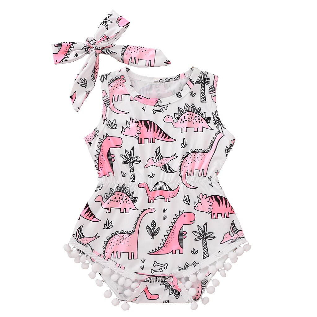 0-24M Newly Summer Infant Baby Girls Boys Bodysuits Animal Print Sleeveless Tassel Jumpsuits Clothes