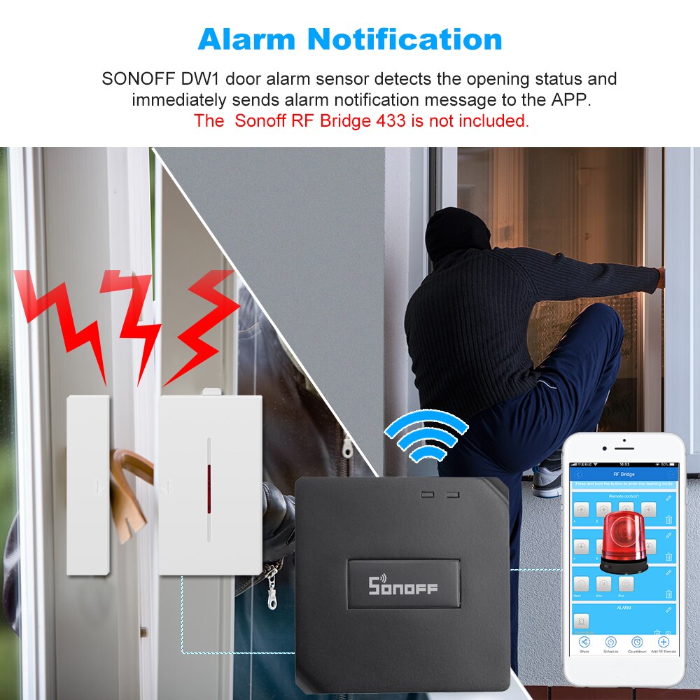 2 PCS SONOFF DW1 Sensor 433 Mhz Tür Fenster Alarm Sensor Wireless Anti-Diebstahl Alarm Kompatibel Smart Home Sicherheit alarm System