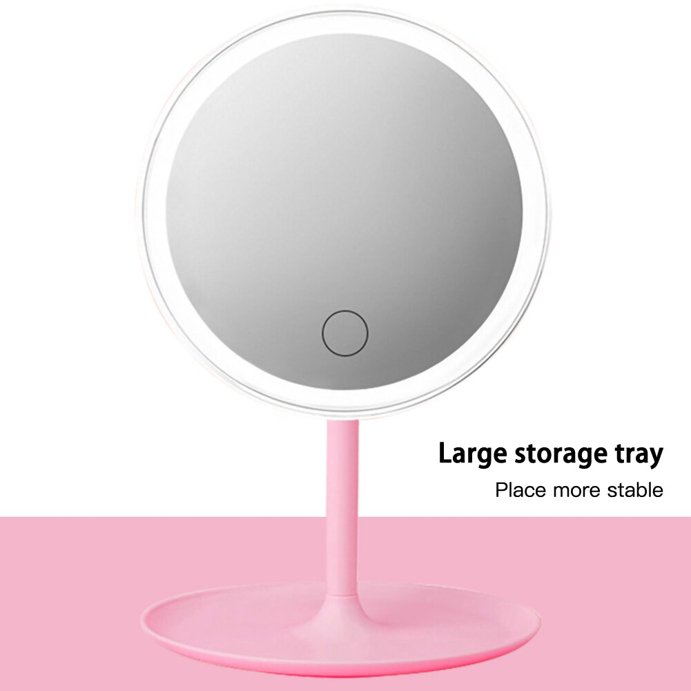 LED Makeup Mirror with Ring of Light HD Vanity Mirrors Smart Touch Control Illuminated Stand Up Desk Table Mirror USB Charge