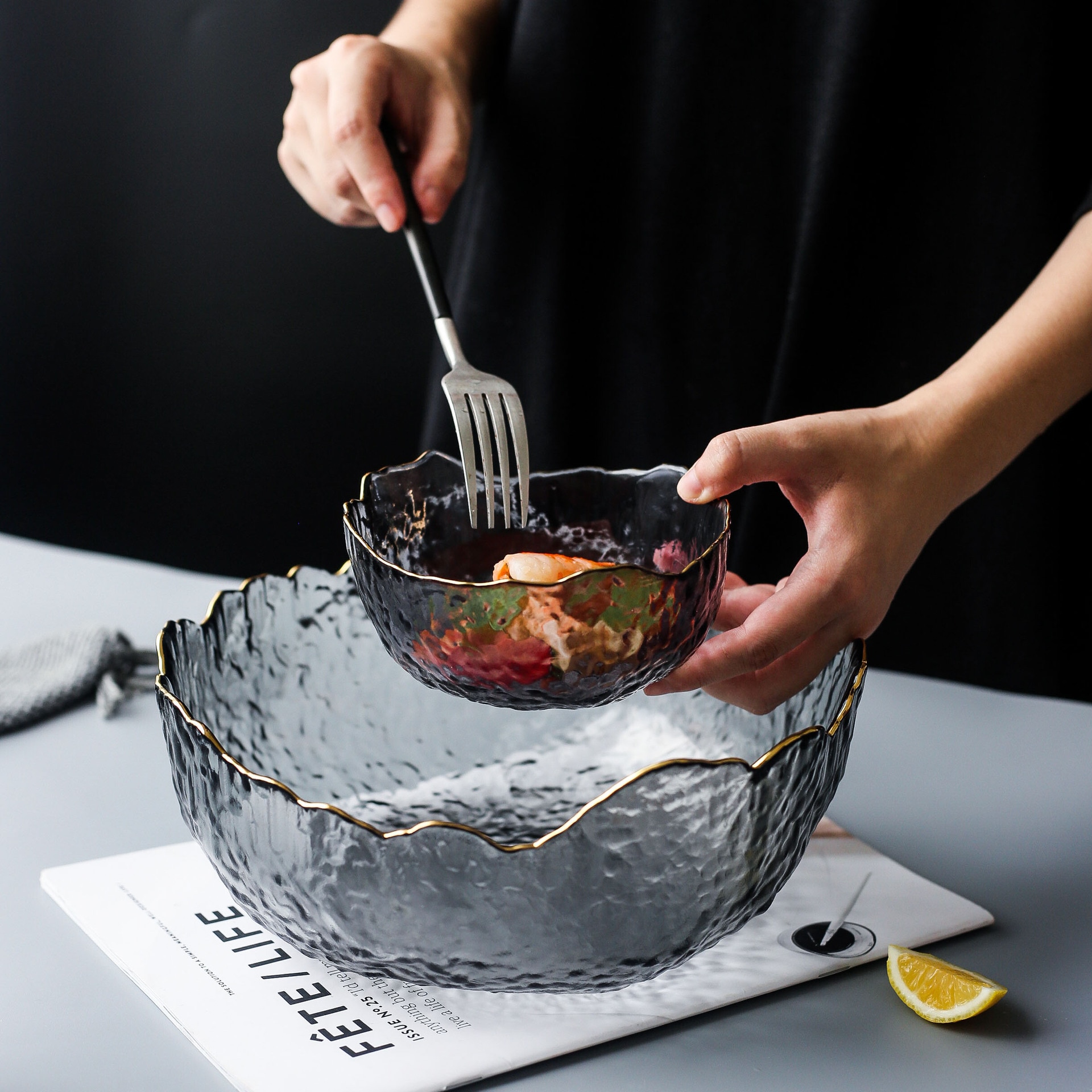 Green Code Irregular Glass Household Drawing Phnom Penh Glacier Fruit Salad Bowl Pyrex Fruit and Vegetable Plate