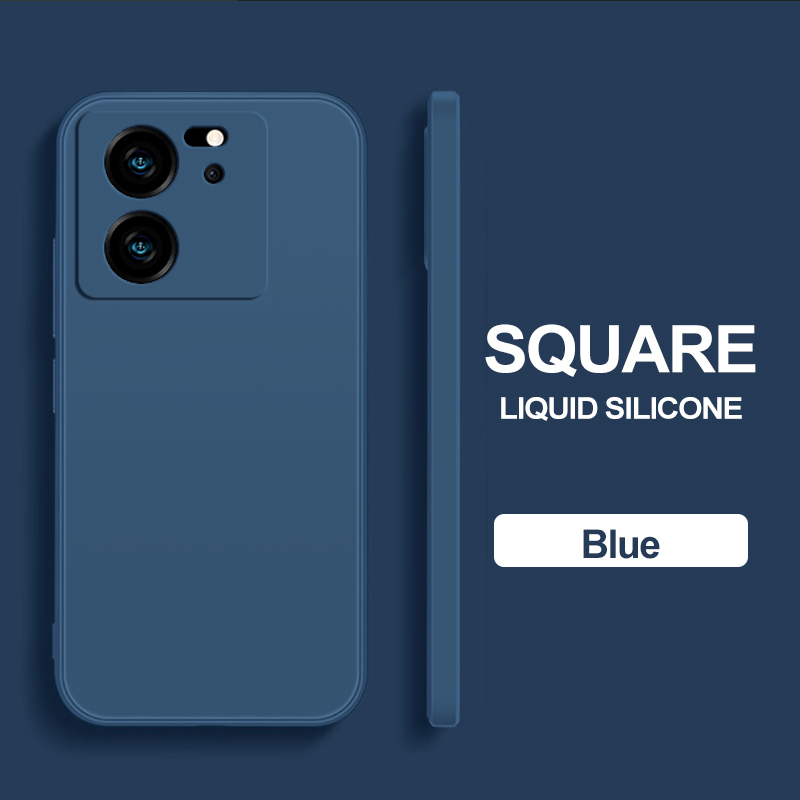 Voor Xiaomi 13 T Pro telefoonhoesjes Vierkante Vloeibare Siliconen Camera Lens Protector Zachte Cover voor Xiaomi Mi 13 t 13 T Mi 13 T Pro Schokbestendige hoesje: silicium / Blauw