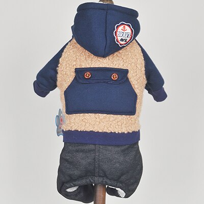 Dog Coat Pet Jacket With Big Pocket Cat Puppy Fleece Jumpsuit Winter Warm Apperal: Navy Blue / M