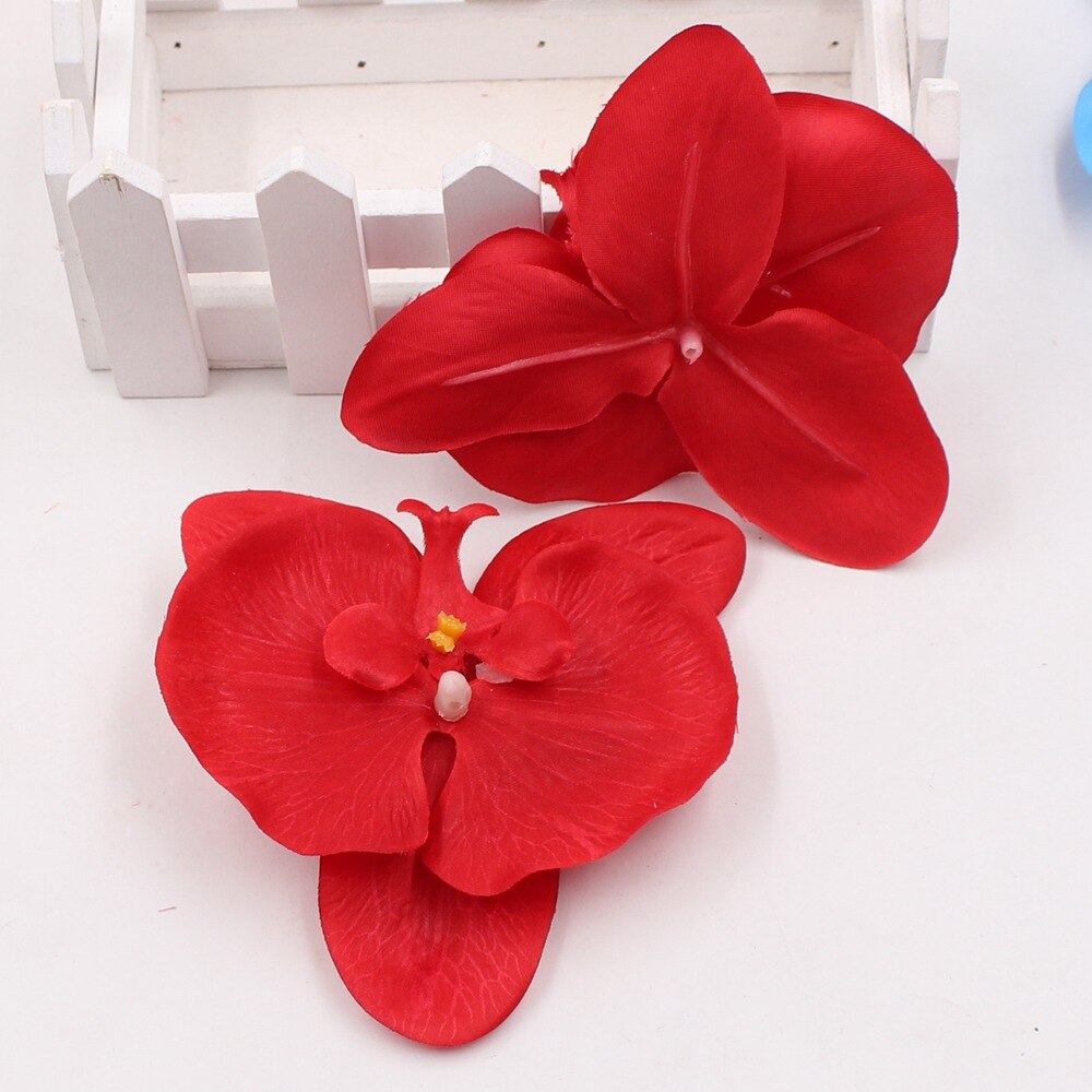 2 stk/parti 10cm store stof sommerfugle orkidé phalaenopsis blomsterhoveder boligdekoration diy multi-brug kunstig blomst: Rød