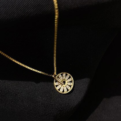 925 sterling sølv skelet rundt kompas vedhæng halskæde med lys luksus zirkon kraveben kæde til kvinder smykker: Guld