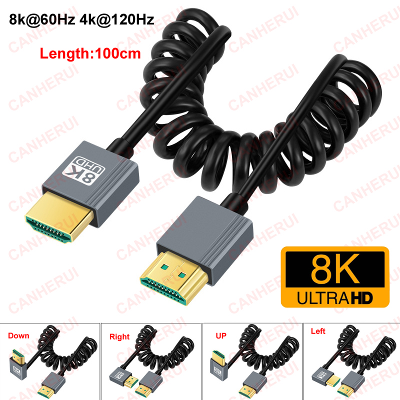 1M resorte 8K @ 60HZ 4k @ 120hz 2,1 Cable HDMI ángulo recto/izquierdo/arriba/abajo para PC teléfono tableta cámara DV Monitor HDTV TV