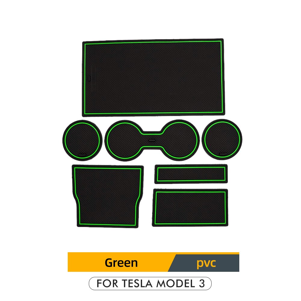 Tey 7 st/set för tesla modell tre biltillbehör grind spår dyna dörr spår gummimatta mittkonsol mugghållare modell 3