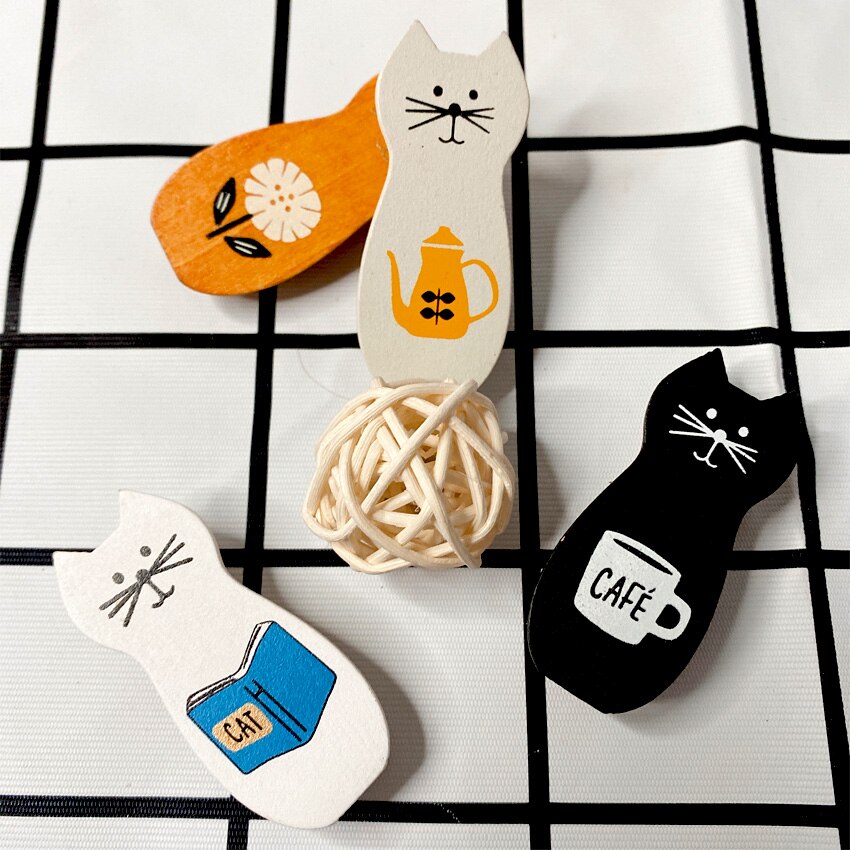 4 stuks/pak voor de detailhandel schattige mini kat koffie cartoon huishoudelijke benodigdheden dierenclip kantoordecoratie clips doe-het-zelf 4 keuzes