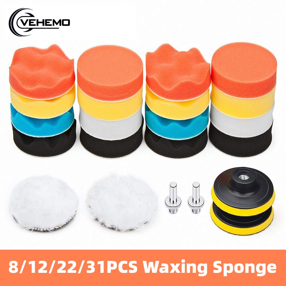 31PCS 3 inch Universal Car Buffing Sponge Durable Portable 8/12/22 PCS Waxing Set Polisher Truck Car Polisher Sponge