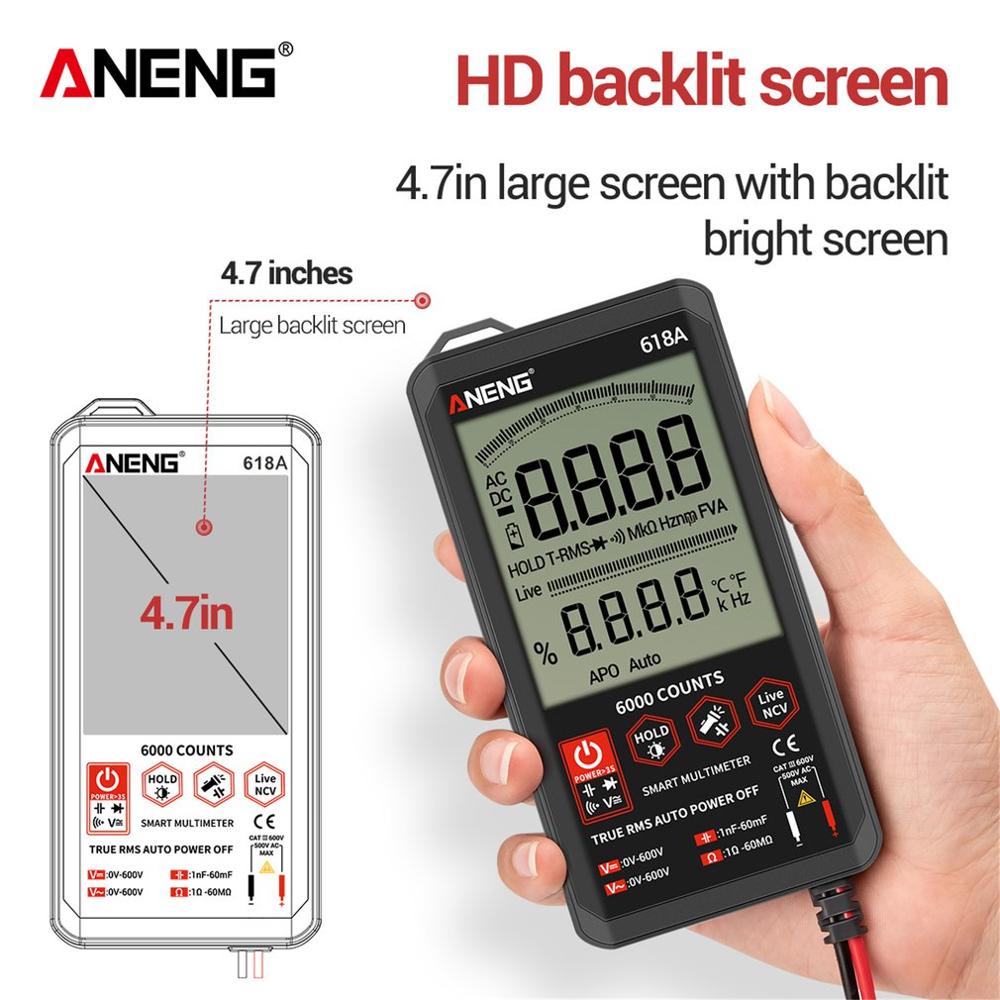 618C Digital Multimeter Smart Touch Screen DC Analog Bar True RMS Tester 6000counts Transistor Capacitor NCV Testers Meter