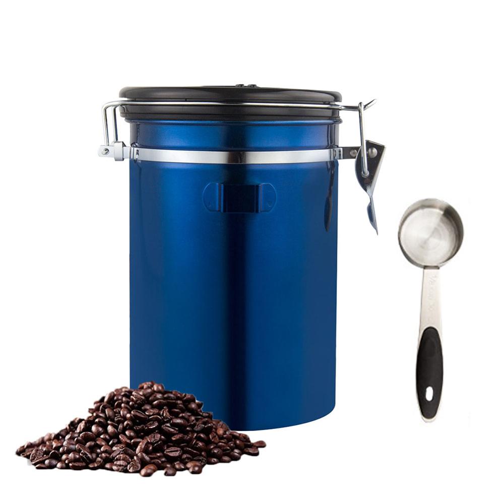 1.8l rustfri stålbeholderbeholder lufttæt kaffekrukke med måleske til ristede kaffebønner te nødder: Dyb blå