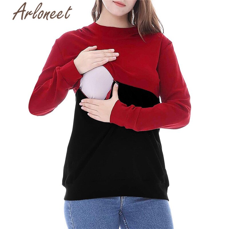 ARLONEET Clothes Women Hooded Sweatershirt Maternity Tops Zipper Loose Nursing Sweatershirt Long Sleeve Winter Pregnant Clothes