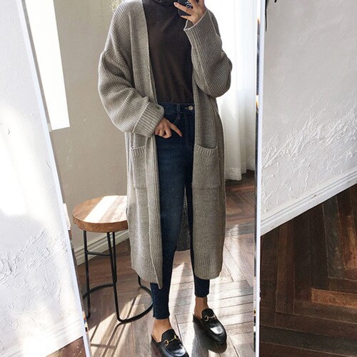 Vesten dames lange mouwen los gebreide dames effen truien koreaanse stijl dames trui warme trendy cardigan: Grijs