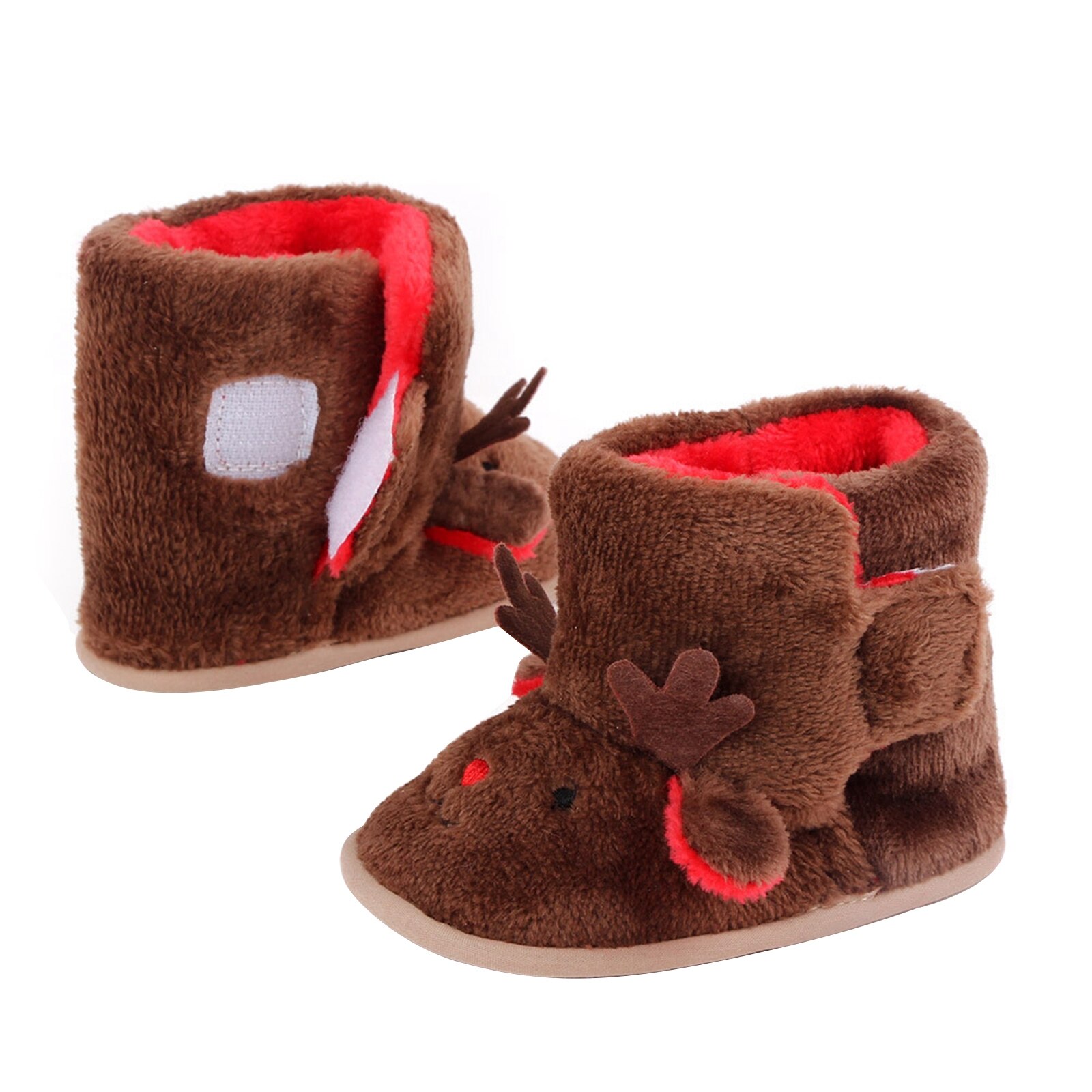 Christmas Baby Cartoon Animal Booties Soft Sole Plush Fleece Slippers Toddler First Walkers with Non-Slip Bottom