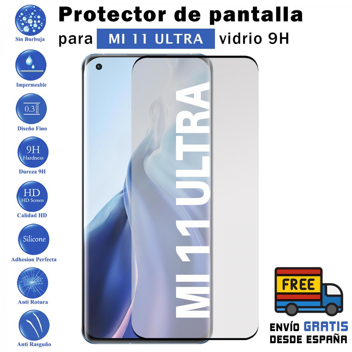 Proteggi schermo in vetro temperato Xiaomi MI 11 ultra nero 9H per movil - Todotumovil