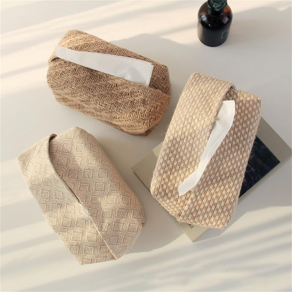Fabric Tissue Box Simple Cotton Cloth Tissue Pumping Box Japanese-Style Jute Tissue Case Napkin Holder Organizer For Home Decor