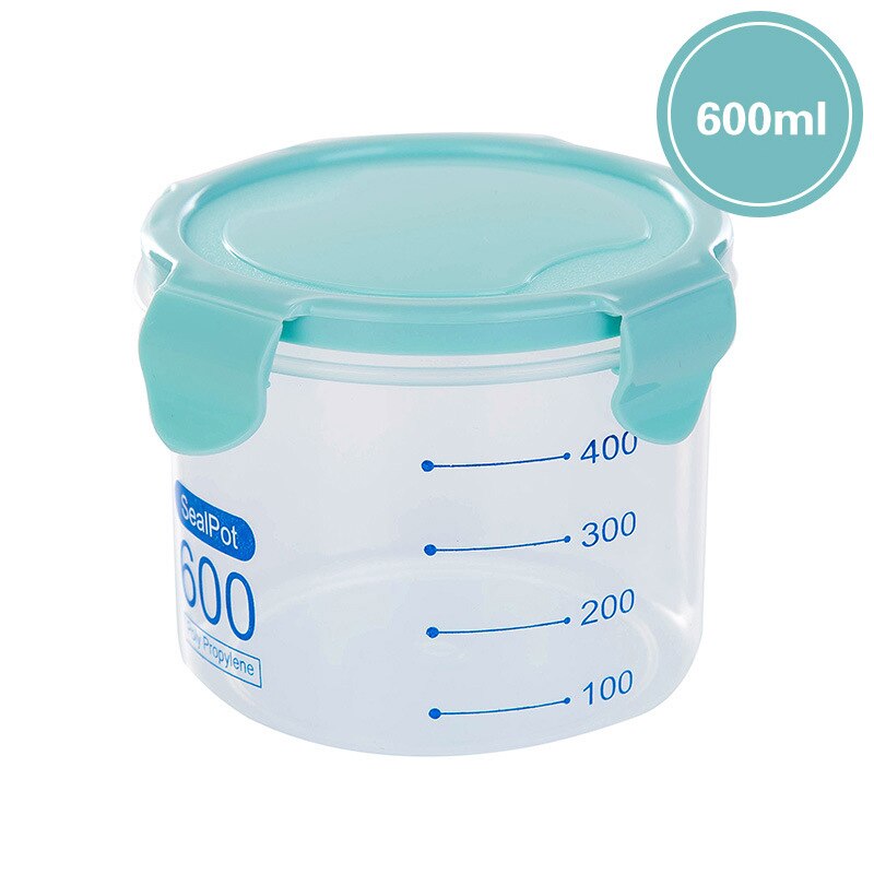 Kitchen Food container Seal pot tea coffee candy Storage Tank Plastic Cereals Snacks Box cookie canister cereal container jars: blue600ml
