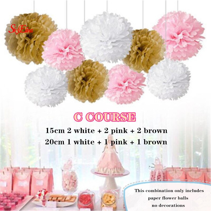 10 st 20cm hängande silkespapper pom poms papper blomboll hem trädgård gör-det-själv bröllopsrum dekoration fest layout tillbehör 6 zsh 014: C -9 st