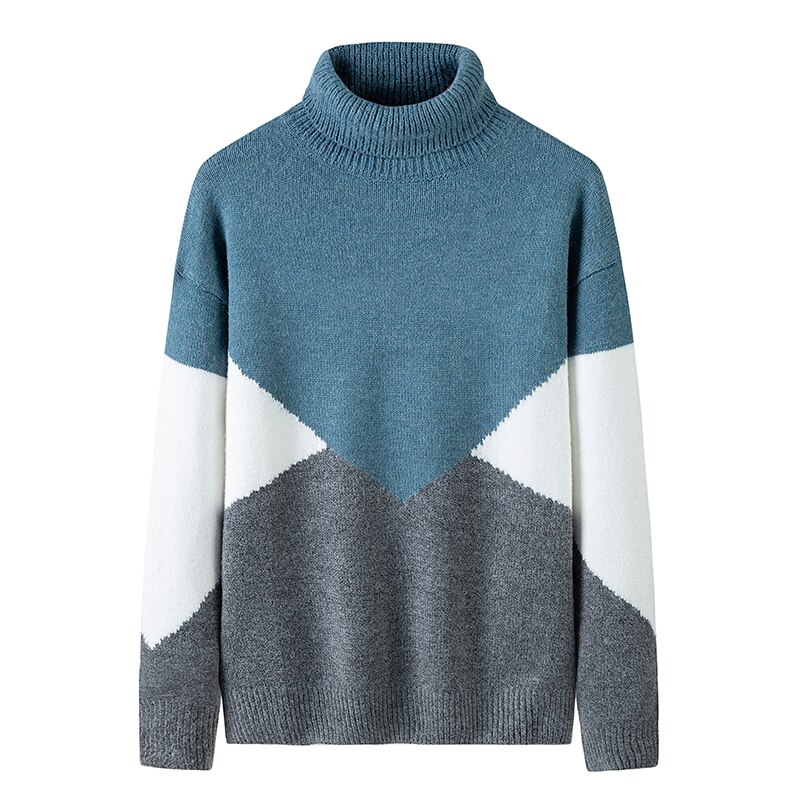 Huncher herre rullekrave mænd efterår vinter oversized høj krave striktrøje patchwork rullekrave trøjer til mænd