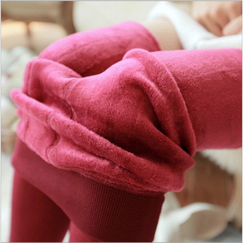 Warm Winter Tights Women's Thick Fleece Lined Thermal Stretchy Clothes Tights Woman Solid Cotton Blend Tights: Wine red