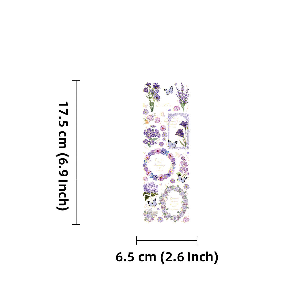 3Sheets PET  Stamping Cultural and  Retro Plants, Purple Flowers, Childhood Waterproof DIY Stickers Rich Patterns