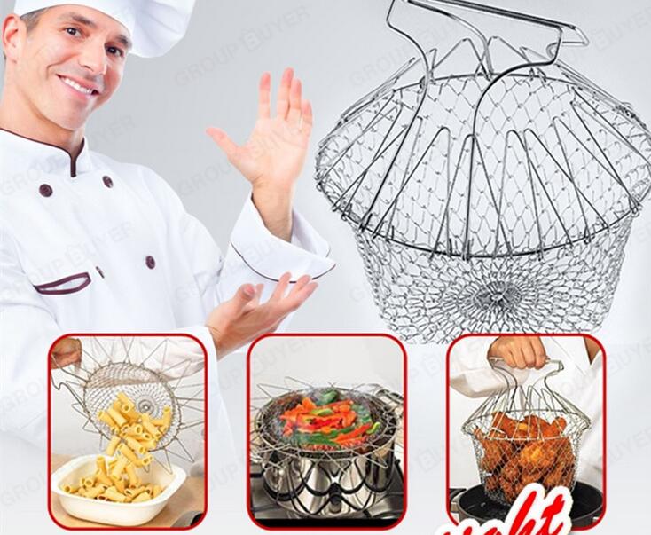 1PC Foldable Steam Rinse Strain Fry French Chef Oil Fry Basket Mesh Mesh Basket Strainer Net Kitchen Cooking Tool OK 0962
