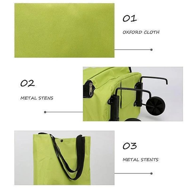 2 In 1 Foldable Shopping Cart Collapsible Two-Stage Zipper Folding Shopping Bag With Wheels Foldable organizador