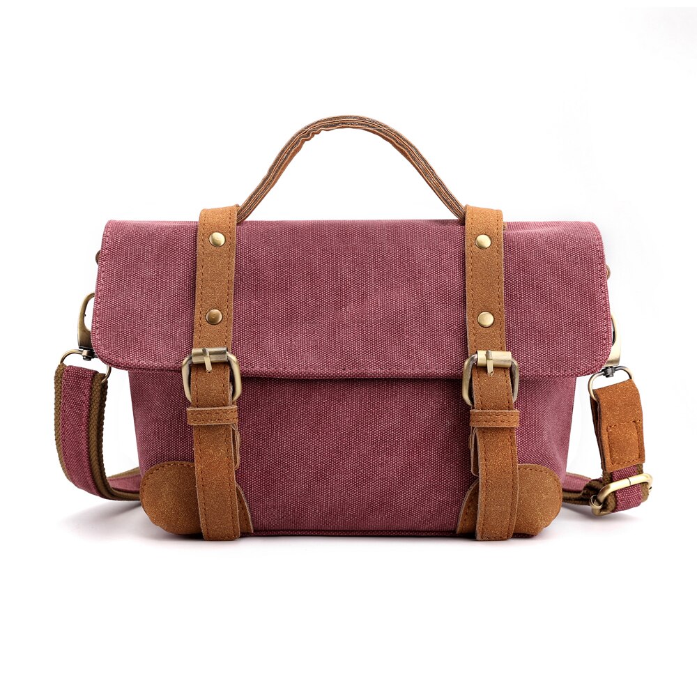 Solid lerret dameskulderveske myk hasp slitesterk crossbody allsidige vesker og vesker med flere lommer: Fuchsia