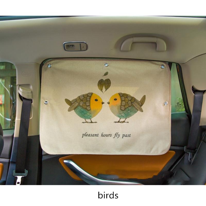 Pare-soleil pour pare-brise de voiture, 70x50cm, joli dessin animé, protection pour fenêtre latérale arrière: birds