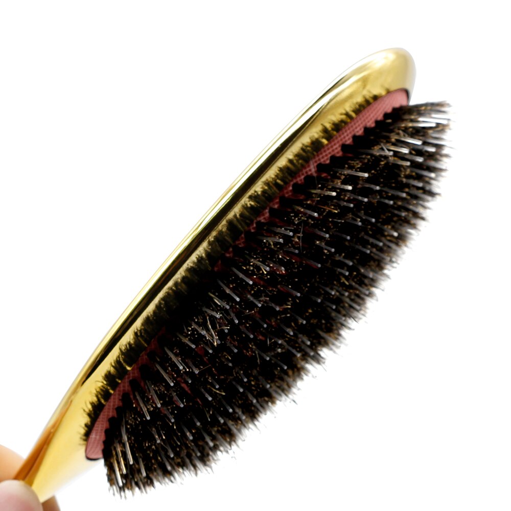 Pure Varkenshaar Paddle Borstel Antistatische Salon Ovale Haar Borstel Met Air Tas Borstels Kam In Zilver en Goud