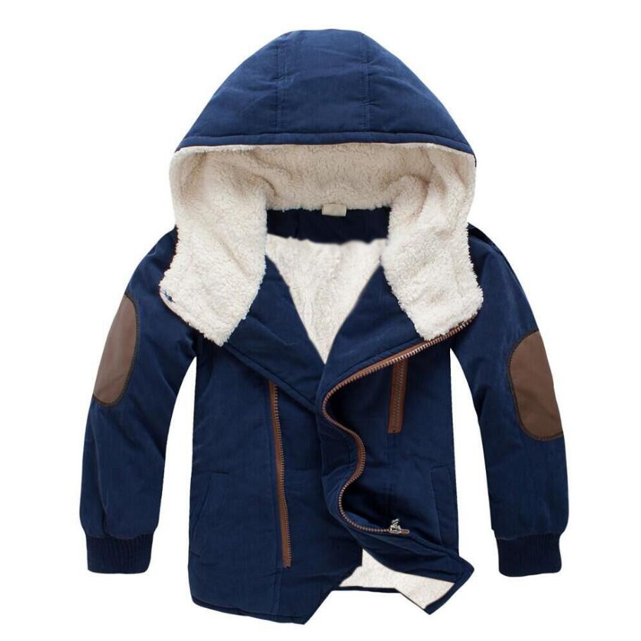 Jongens Jas Mode Lamswol Lange Katoen Gevoerde Kleding Kinderen Warme Bovenkleding Baby Kids Winter Jas: dark blue / 4T