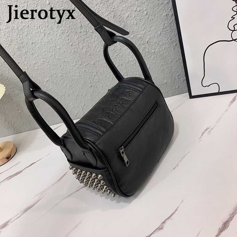 Jierotyx Punk Schedel Vrouwen Schoudertassen Grote Capaciteit Mode Klinknagel Dames Handtas Zwart Lederen Pu Tote Cossbody Grote