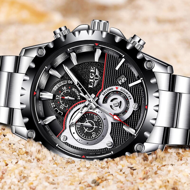 Mannen Horloge Top Luik Luxe Quartz Horloge Mannen Sport Chronograaf Roestvrij Staal Waterdicht Heren Horloge Relogio Masculino