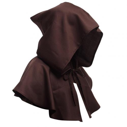 Capucha de estilo Medieval para hombre y mujer, gorro de Cosplay de Halloween de monje renacentista, , 80%: Marrón