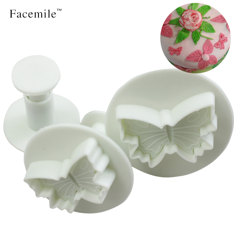 3 PCS Facemile Plastic Butterfly Cake Biscuit Fondant Decorating Cookie Plunger Cutter DIY Kerst Bakvorm Decorating 01061
