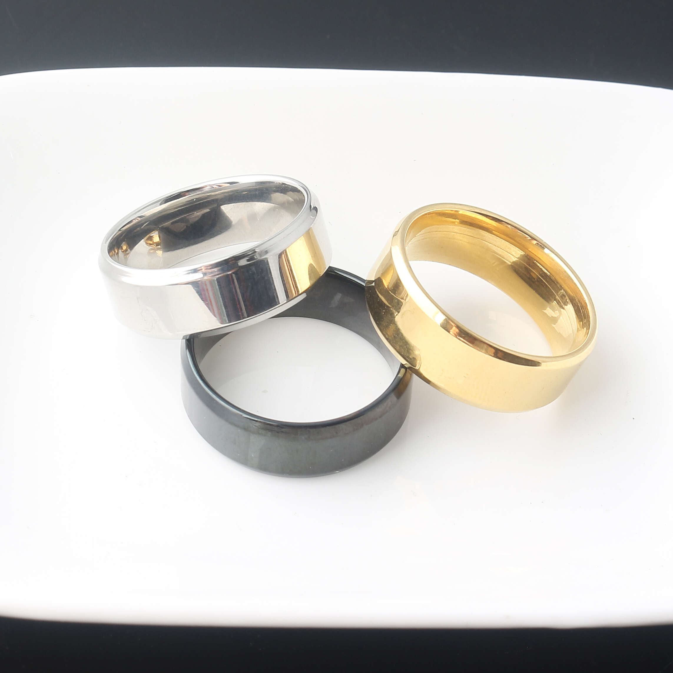 15 anillos negros de acero inoxidable para hombres y mujeres, joyería de