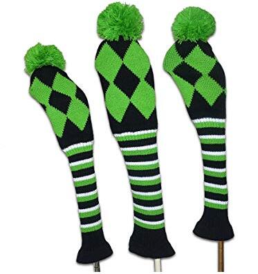 3 stk/sæt golfhybride klubhovedbeklædninger træ fairway hoveddæksler uldstrikkede førerdæksler orange/grå/grønne farver: Grøn